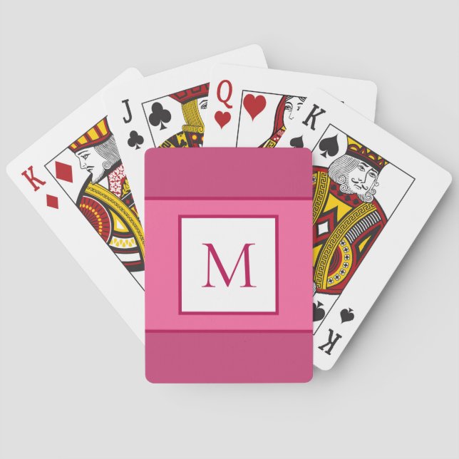 Monogrammed Letter Initial Modern Pink White Bicyc Poker Cards (Back)