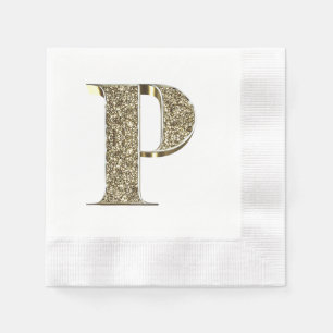 Monogrammed Letter Initial P Gold Sparkles Elegant Napkins