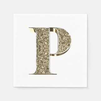 Monogrammed Letter Initial P Gold Sparkles Elegant Paper Napkins