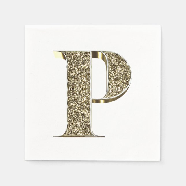 Monogrammed Letter Initial P Gold Sparkles Elegant Paper Napkins (Front)