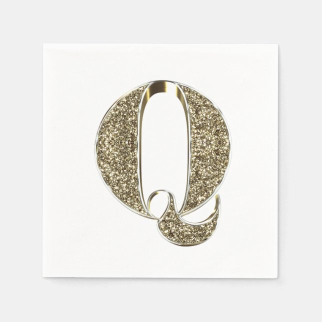 Monogrammed Letter Initial Q Gold Sparkles Elegant Napkins (Front)