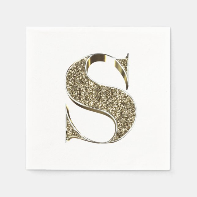 Monogrammed Letter Initial S Gold Sparkles Elegant Napkins (Front)