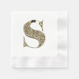 Monogrammed Letter Initial S Gold Sparkles Elegant Napkins