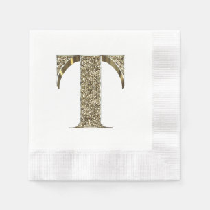 Monogrammed Letter Initial T Gold Sparkles Elegant Napkins