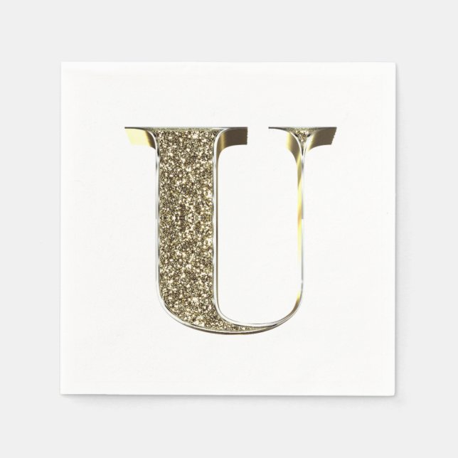 Monogrammed Letter Initial U Gold Sparkles Elegant Napkins (Front)