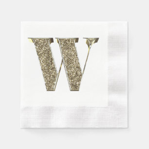 Monogrammed Letter Initial W Gold Sparkles Elegant Napkins