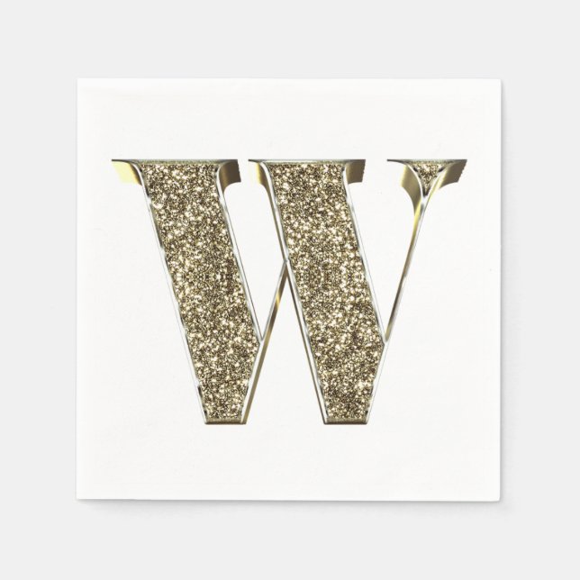 Monogrammed Letter Initial W Gold Sparkles Elegant Paper Napkins (Front)
