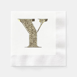 Monogrammed Letter Initial Y Gold Sparkles Elegant Napkins