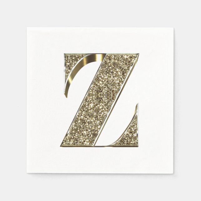 Monogrammed Letter Initial Z Gold Sparkles Elegant Napkins (Front)