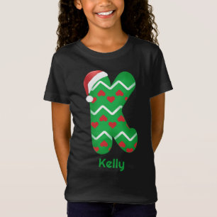 Monogrammed Letter K Personalized Name Christmas T-Shirt