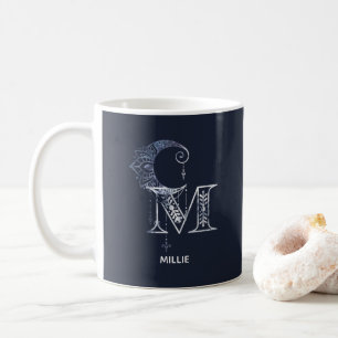 Monogrammed Letter M Boho Crescent Moon Mandala Coffee Mug