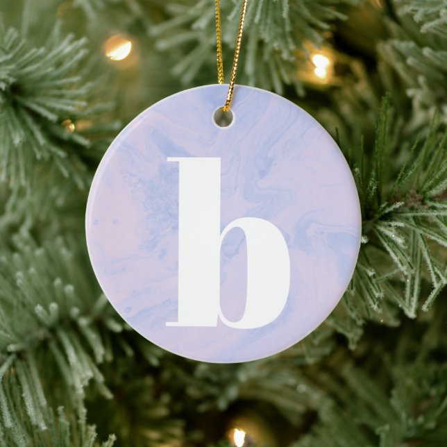 Monogrammed Letter Pastel Lavender Pink Christmas Ceramic Ornament (Tree)
