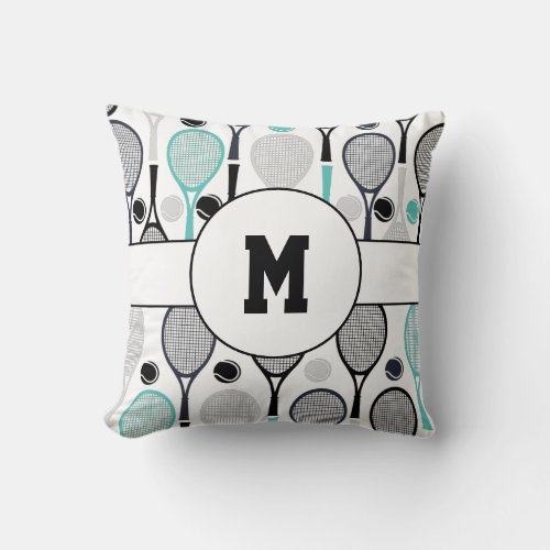 Monogrammed Letter Player Name Personalized Tennis Throw Pillow