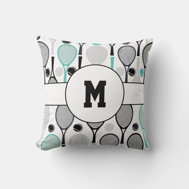 Monogrammed Letter Player Name Personalized Tennis Throw Pillow (Front)