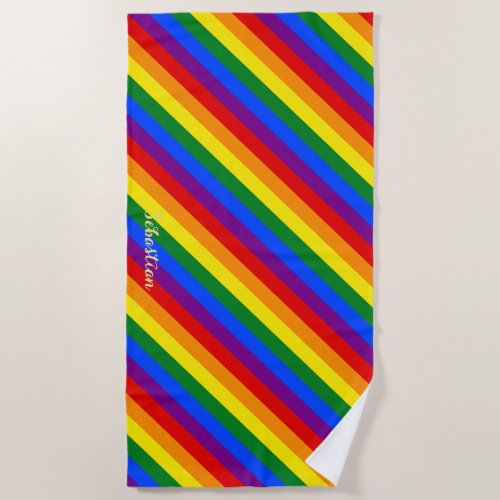 Monogrammed LGBT Gay Lesbian Pride Rainbow Stripes Beach Towel