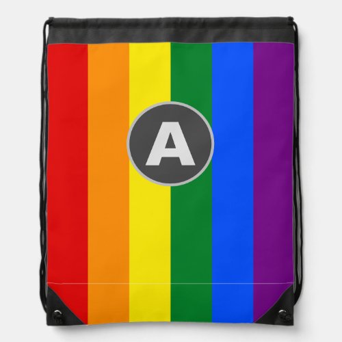 Monogrammed LGBTQ Rainbow Pride Flag Drawstring Bag