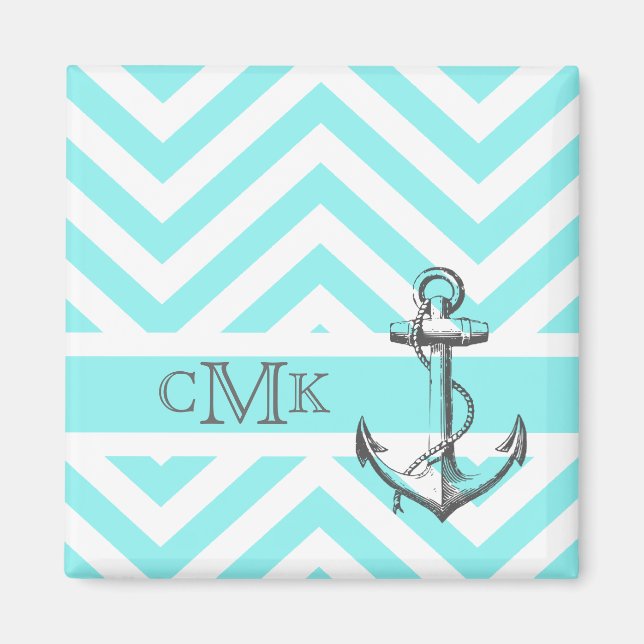 Monogrammed Light Blue Grey Anchor Magnet (Front)