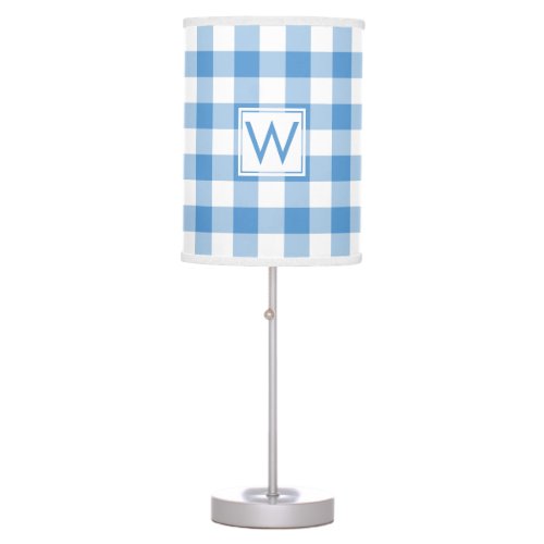 Monogrammed Light Blue White Gingham Pattern Table Lamp