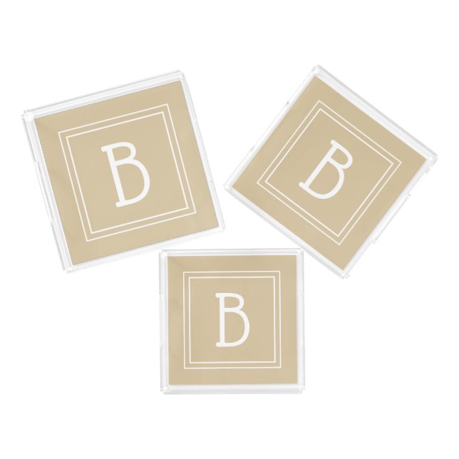 Monogrammed Light Brown Neutral & White Initial Acrylic Tray (Set)