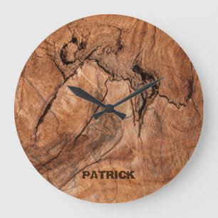 Monogrammed Light Brown Wood Design Large Clock