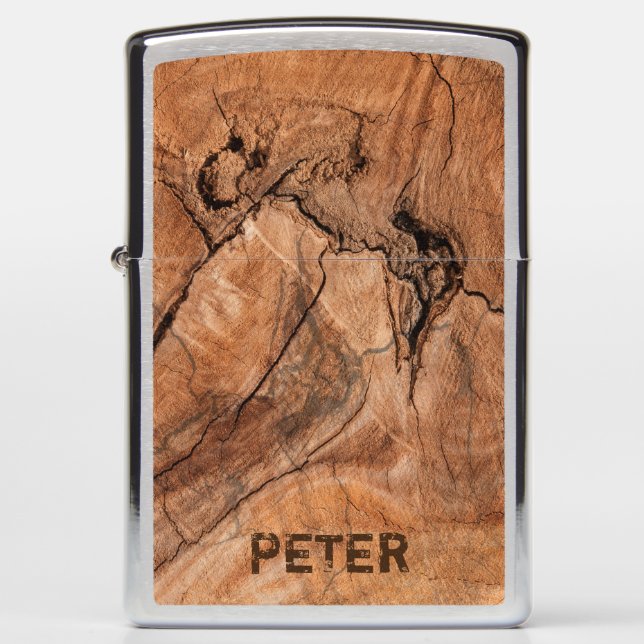 Monogrammed Light Brown Wood Zippo Lighter (Front)