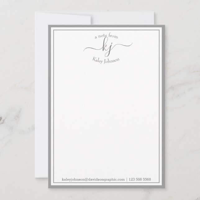 Monogrammed Light Gray  From The Desk Of Note Card (Front)