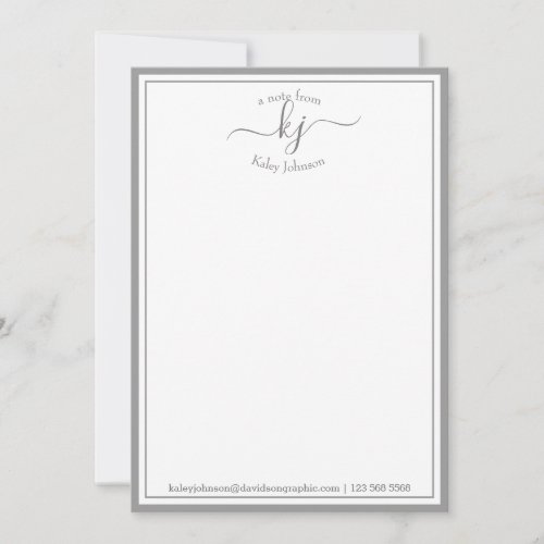 Monogrammed Light Gray  From The Desk Of Note Card
