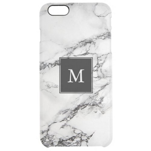 Monogrammed Light Gray Marble Pattern Clear iPhone 6 Plus Case