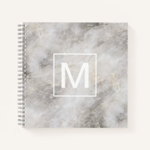 Monogrammed Light Grey Marble Texture Notebook