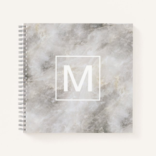 Monogrammed Light Grey Marble Texture Notebook (Front)