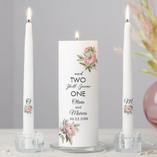 Monogrammed Light Pink Watercolor Flowers Elegant Unity Candle Set