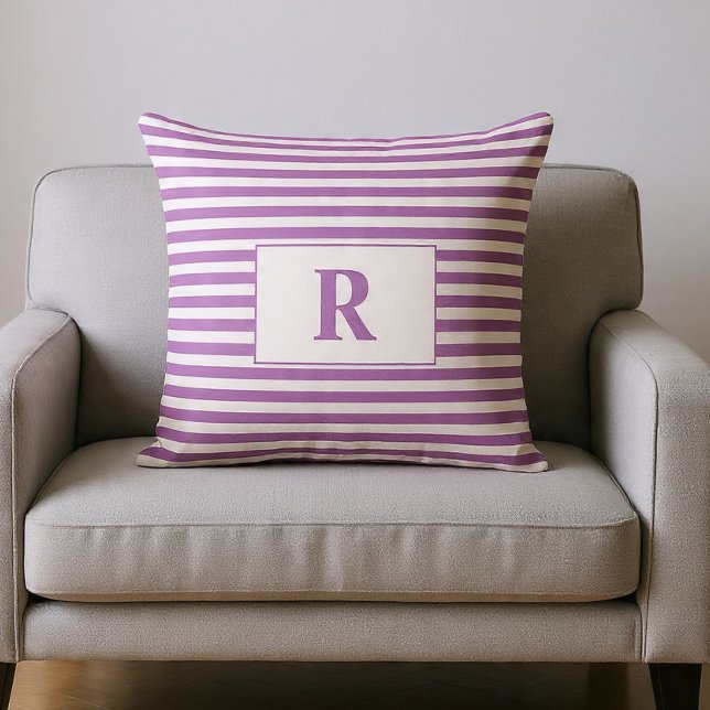 Monogrammed Light Purple/White Stripes Throw Pillow (Creator Uploaded)