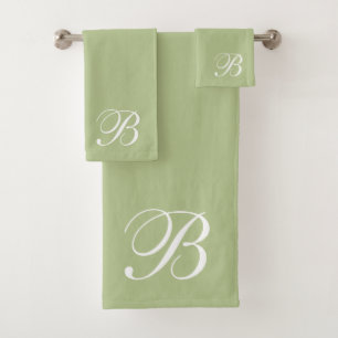 Monogrammed Light Sage Green Bath Towel Set