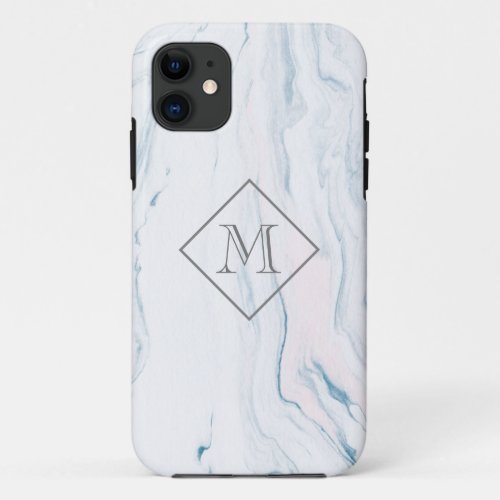 Monogrammed Light Tones Marble Stone Pattern iPhone 11 Case