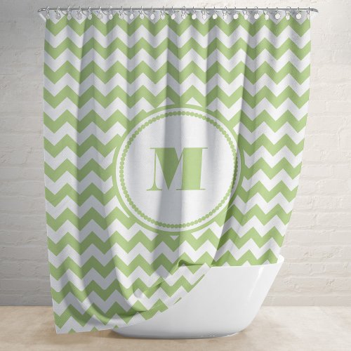 Monogrammed Lime Green And White Chevron Pattern Shower Curtain
