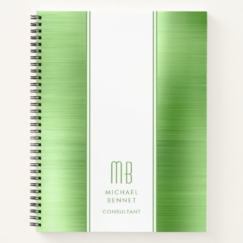 Monogrammed Lime Green Brushed Metallic Business Notebook