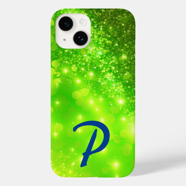 Monogrammed Lime Green Holographic Glitter Case-Mate iPhone Case (Back)