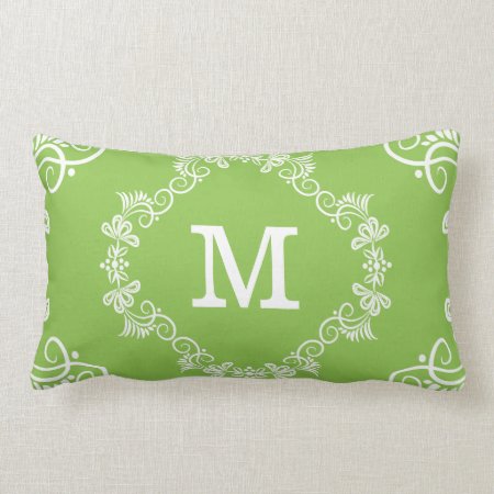 Monogrammed Lime Green White Decorative Lumbar Pillow