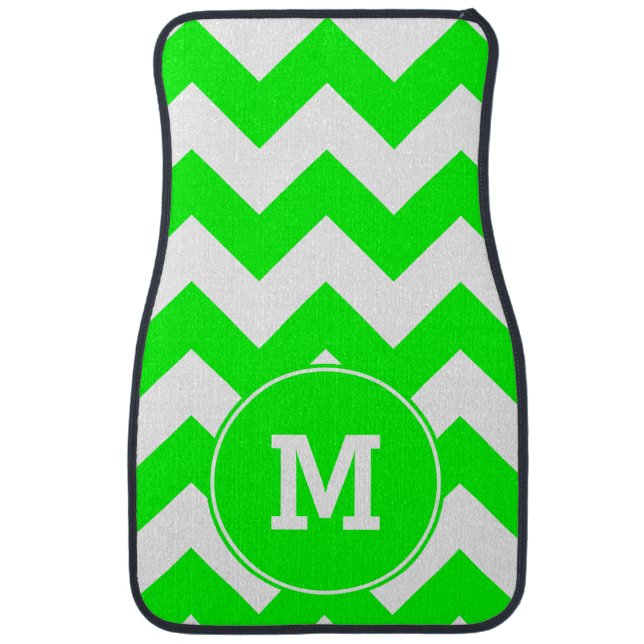 Monogrammed Lime Zigzag Pattern Car Floor Mat (Front)