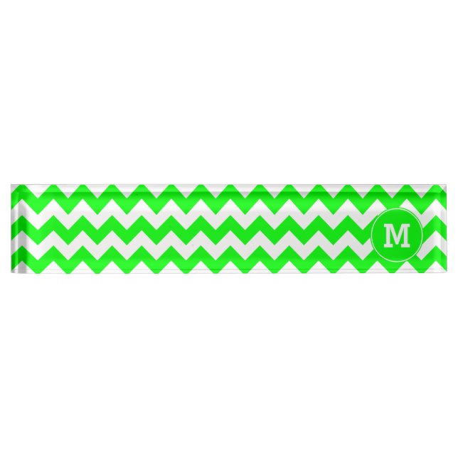 Monogrammed Lime Zigzag Pattern Name Plate (Front)