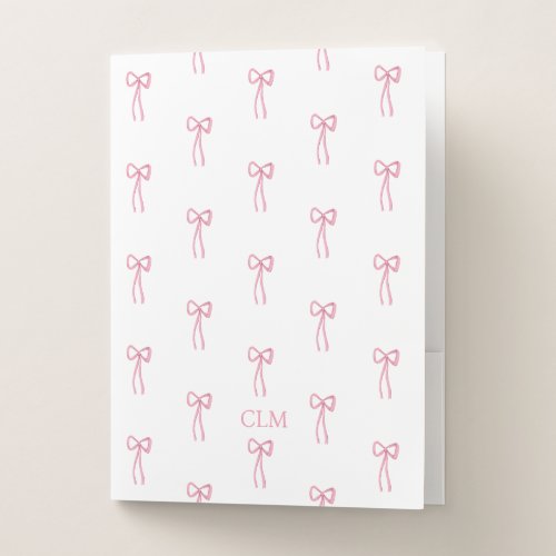 Monogrammed Little Bow Pink Pocket Folder