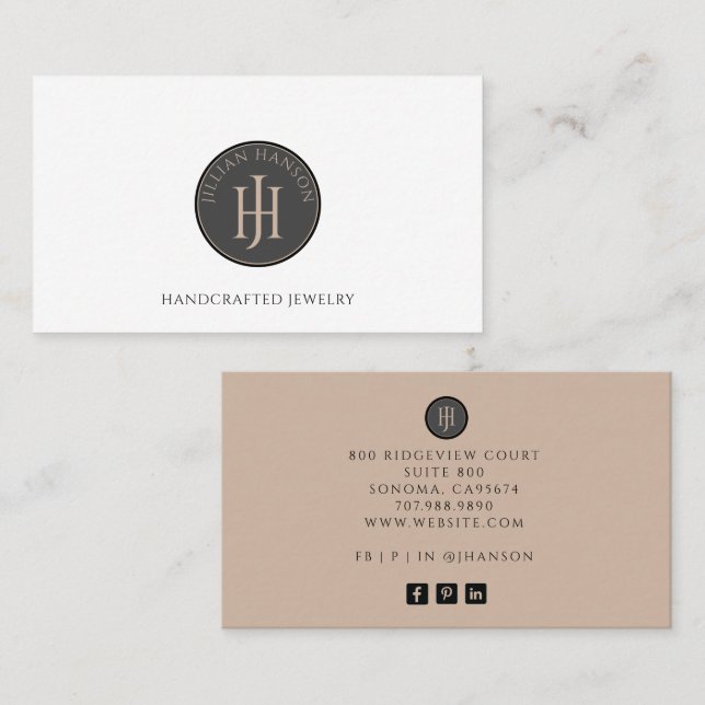 Monogrammed Logo Jewelry Designer  Business Card (Front/Back)