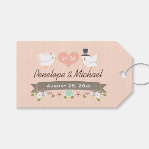 MONOGRAMMED LOVE BIRDS BLUSH DOVE THANK YOU GIFT TAGS