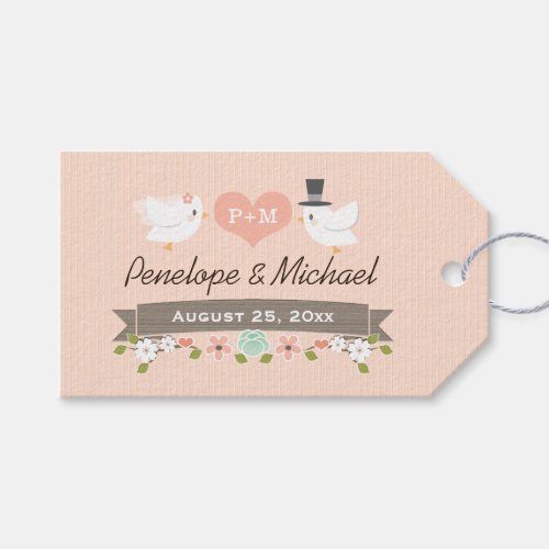 MONOGRAMMED LOVE BIRDS BLUSH DOVE THANK YOU GIFT TAGS
