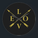 Monogrammed love large clock<br><div class="desc">This original gold monogrammed graphic design with awesome typography font lettering is perfect for people who love monogram initials about love. It also can be given as a birthday or Christmas gift to your best friend, relative, boyfriend, or girlfriend who also loves monogrammed of love! This design is also fitting...</div>