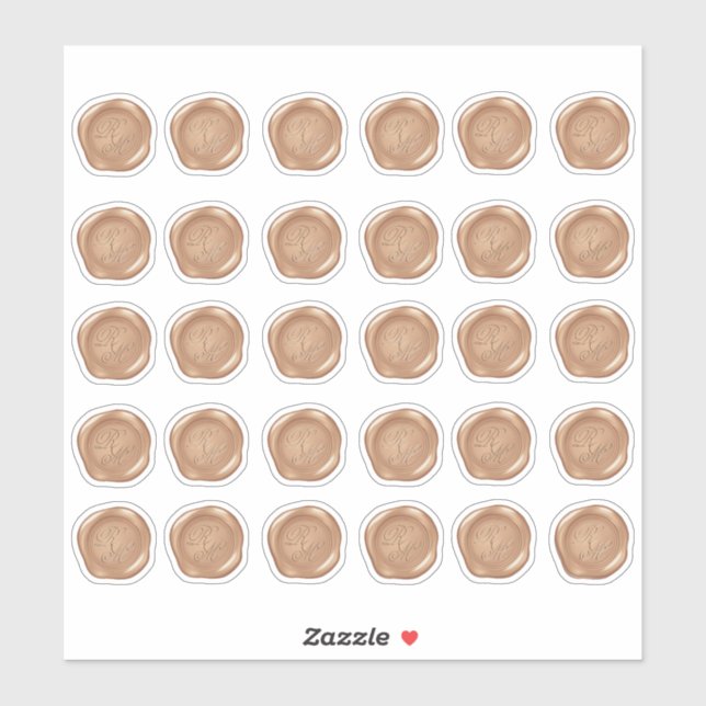 Monogrammed Lt Copper Faux Wax Seals Sticker (Sheet)