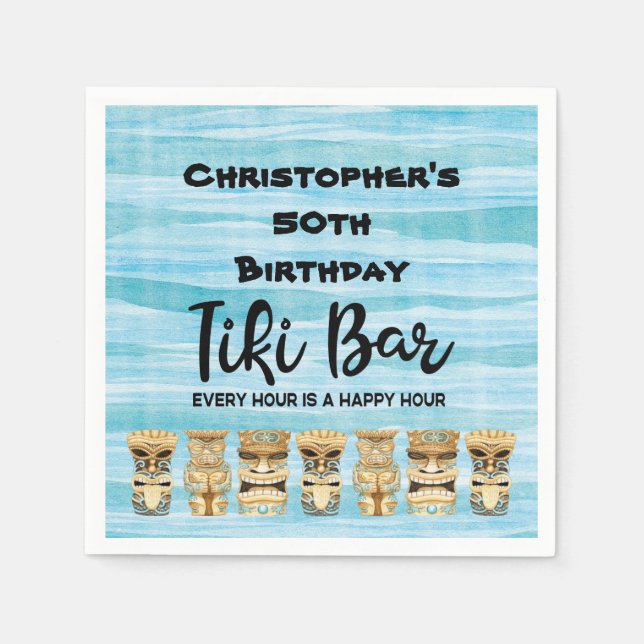 Monogrammed Luau Tiki Bar Birthday Party Napkins (Front)