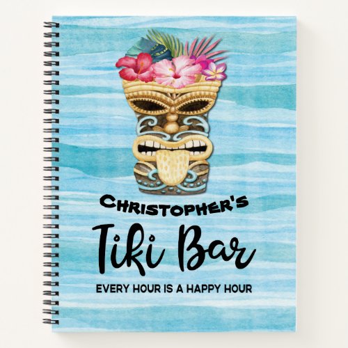 Monogrammed Luau Tiki Bar Party Recipe Notebook