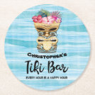 Monogrammed Luau Tiki Bar Party Round Paper Coaster Monogrammed Luau Tiki Bar Party Round Paper Coaster
