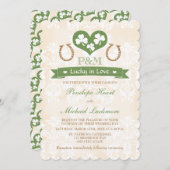 Monogrammed Lucky in Love Shamrock Wedding Invitation (Front/Back)